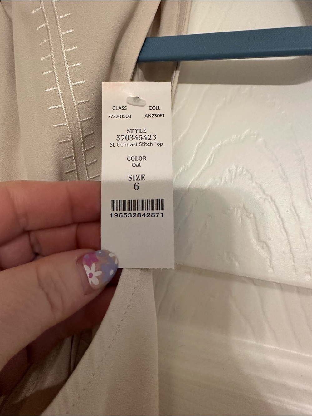 WHBM Contrast Stitch Oat Sleeveless Top Blouse 6 NWT - Picture 5 of 8